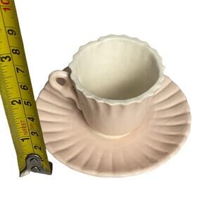 Vintage Pink Lustreware Demitasse Tea Cup Saucer Gloss Glaze Ribbed Porcelain